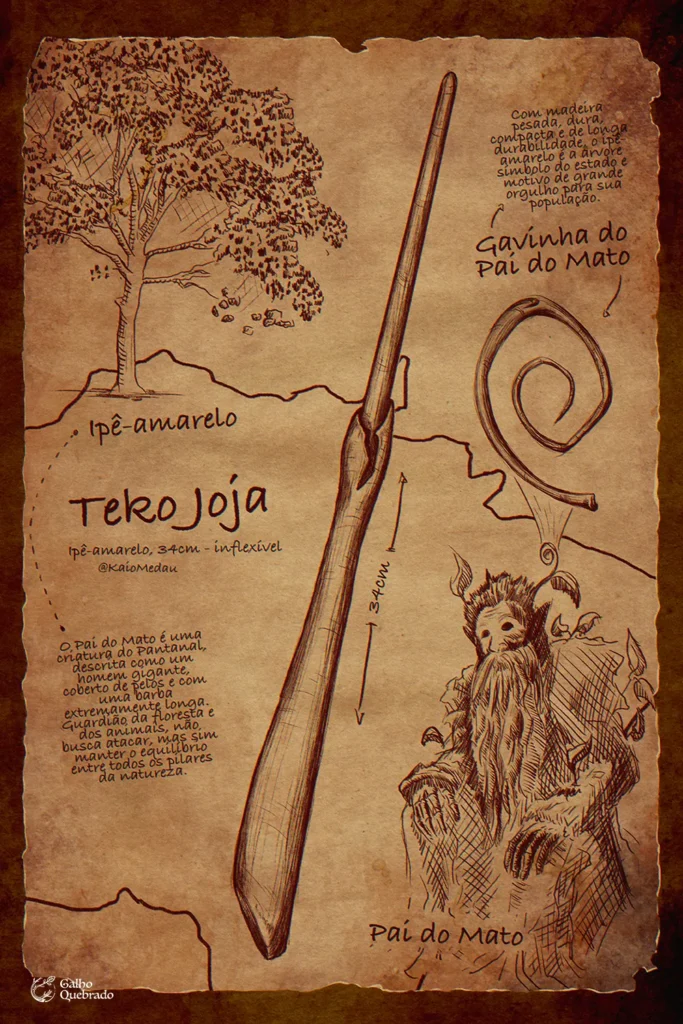 Pergaminho com as informações de criação da varinha mágica brasileira Teko Joja